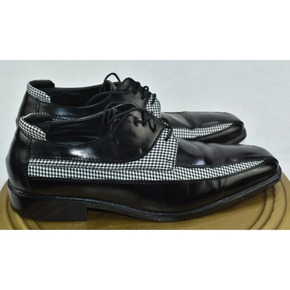 Bolano Men Dress Shoes Size 11 Black and White Oxford Houndstooth Print